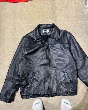 Vintage Levi's SilverTab Black Leather Zip-Up Jacket with Waist Cinching Buckles